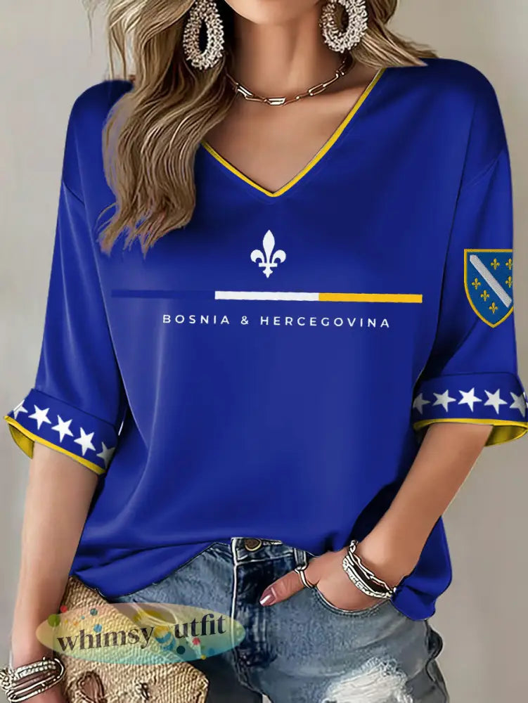 Dames Bosnië ZMAJEVI voetballover bedrukt t-shirt - Blauw / S