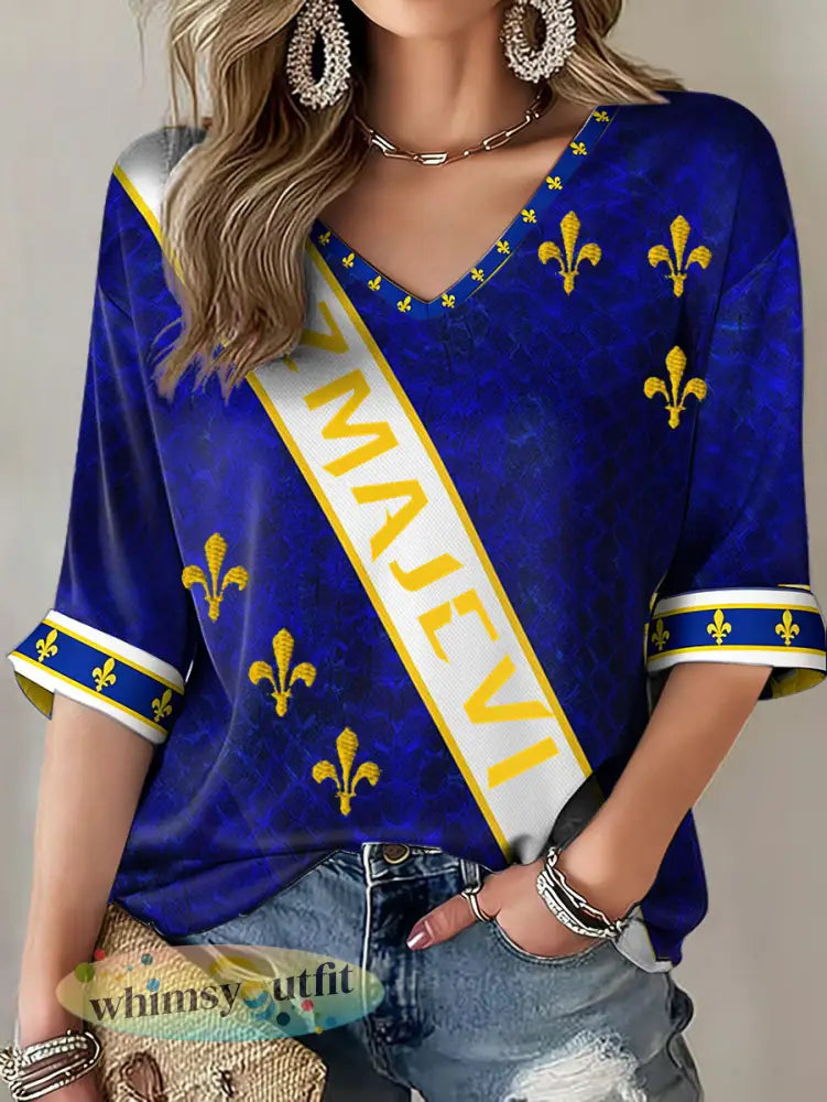 Dames Bosnië ZMAJEVI voetballover bedrukt t-shirt - Blauw / S