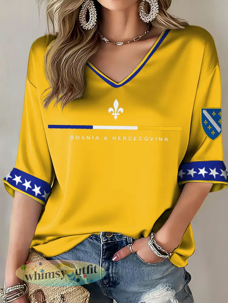 Dames Bosnië ZMAJEVI voetballover bedrukt t-shirt - Geel / S