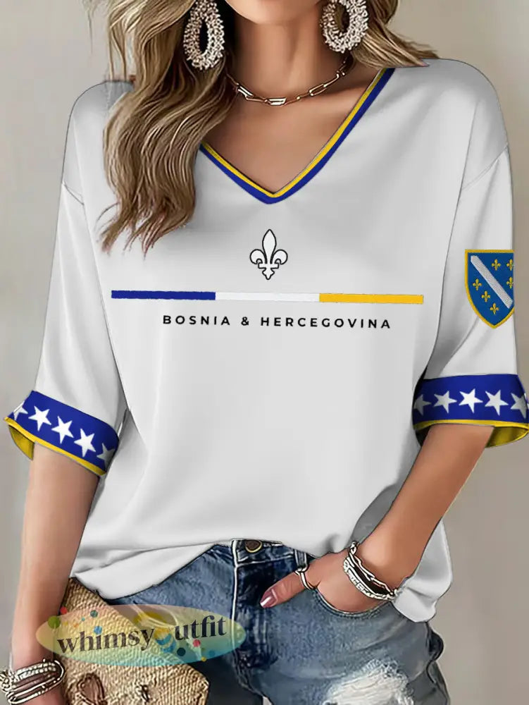 Dames Bosnië ZMAJEVI voetballover bedrukt t-shirt - Wit / S