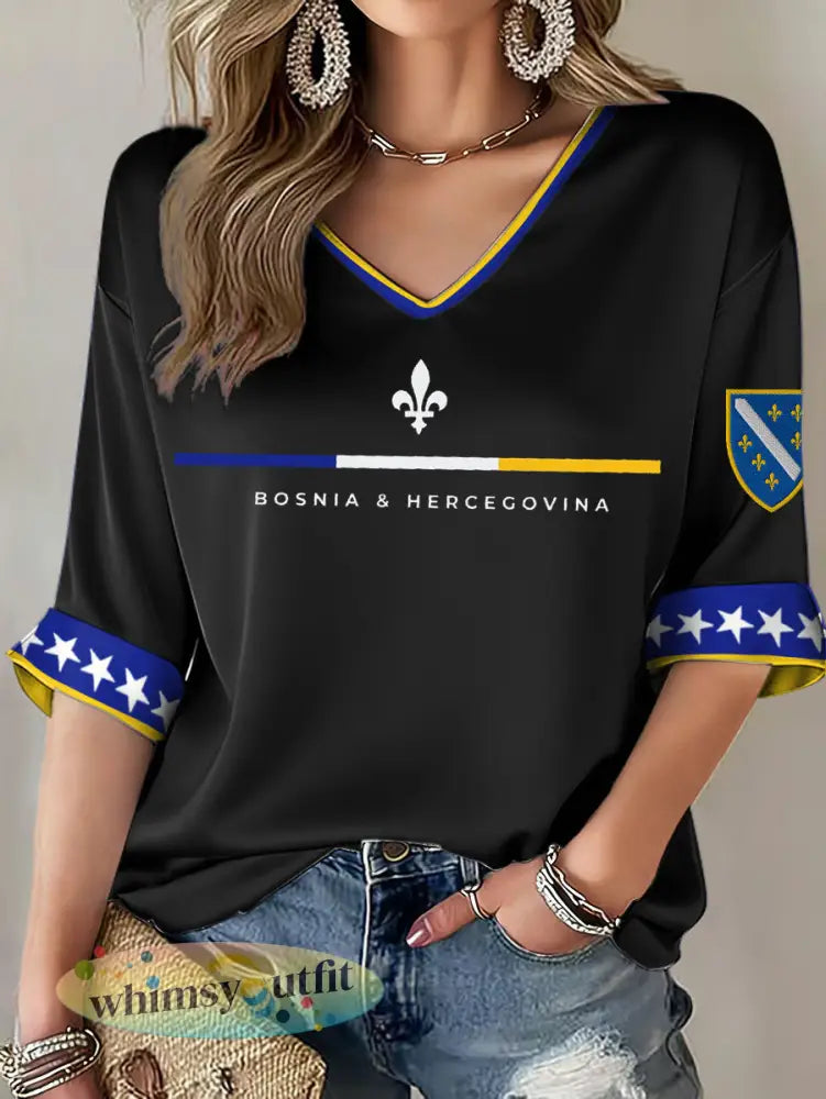 Dames Bosnië ZMAJEVI voetballover bedrukt t-shirt - Zwart / S