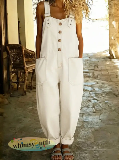 Dames casual denim jumpsuit - Wit / S