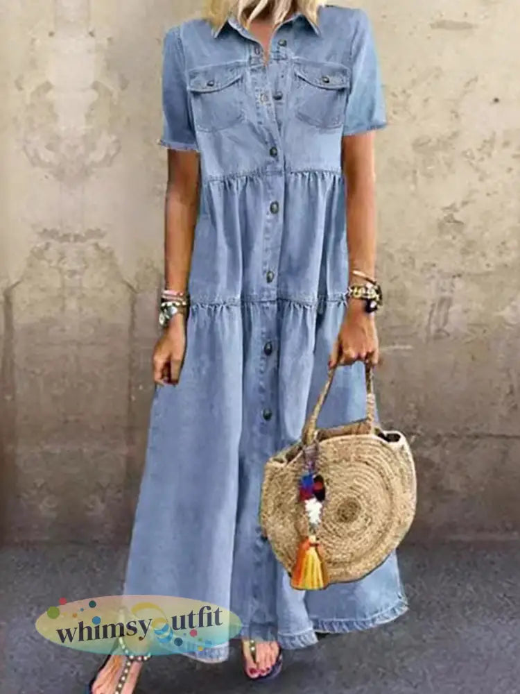 Dames casual elegante lange denim overhemdjurk