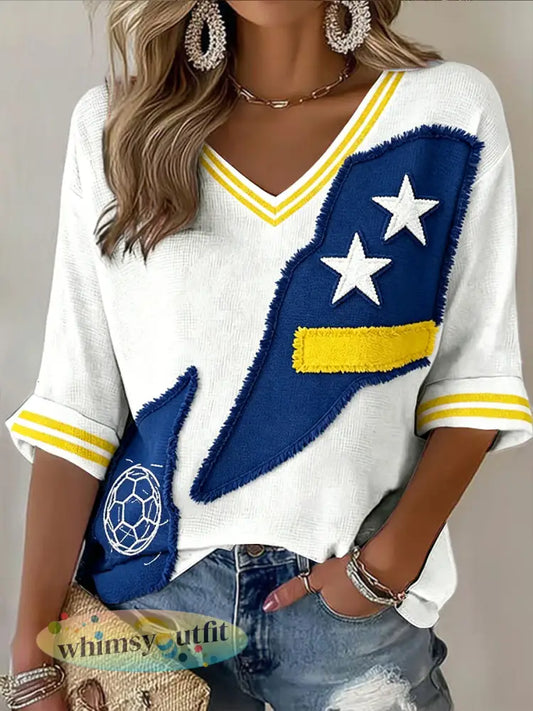 Dames Curacao voetbal patchwork 3D-print wit casual T-shirt - Wit / S