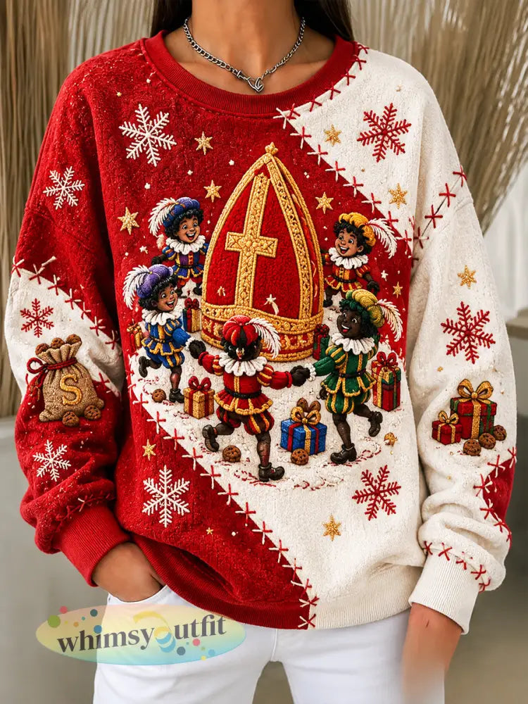 Dames-Denemarkse 3D-patchworkprint voor Sinterklaas casual sweatshirt - Veelkleurig / S