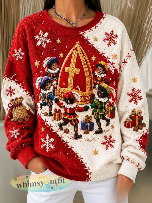 Dames-Denemarkse 3D-patchworkprint voor Sinterklaas casual sweatshirt - Veelkleurig / S