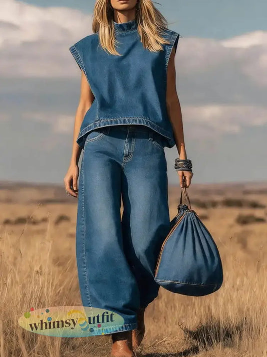 Dames denim set - Blauw / S