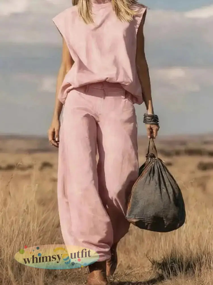 Dames denim set - Roze / S