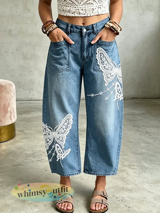 Dames Dierlijke Butterfly Art Print Pocketbroek - Blauw / S