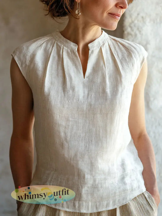 Dames eenvoudig effen kleur linnen shirt - Wit / S