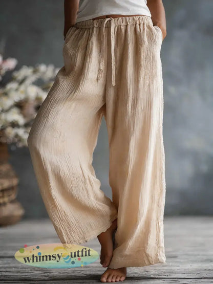 Dames eenvoudige effen linnen blend broek - Abrikoos / S