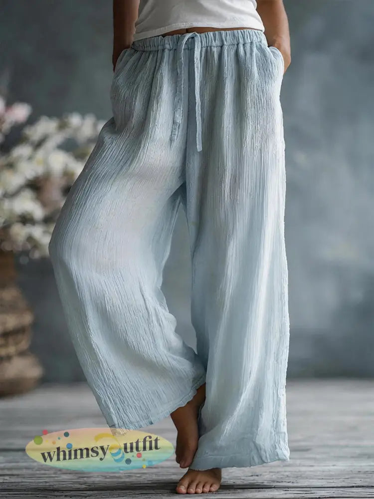 Dames eenvoudige effen linnen blend broek - Blauw / S