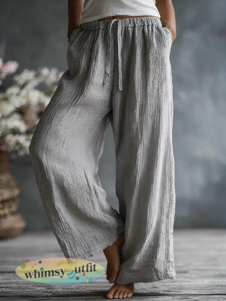 Dames eenvoudige effen linnen blend broek - Grijs / S