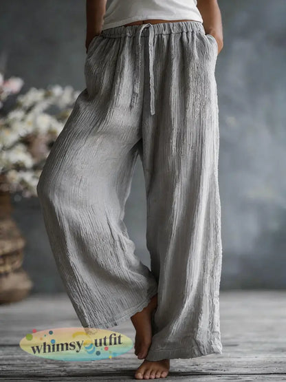 Dames eenvoudige effen linnen blend broek - Grijs / S