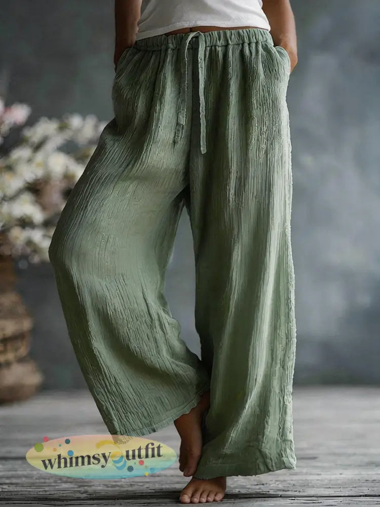 Dames eenvoudige effen linnen blend broek - Groen / S