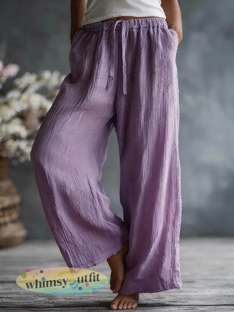 Dames eenvoudige effen linnen blend broek - Paars / S