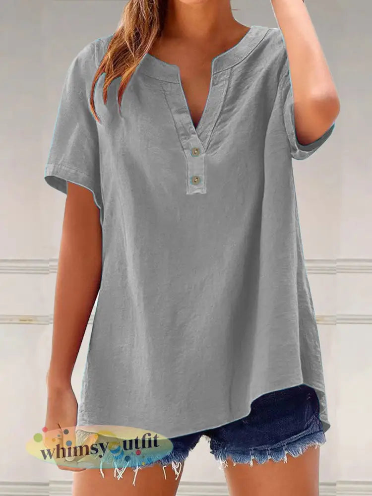 Dames effen kleur casual V-hals tops - Grijs / S