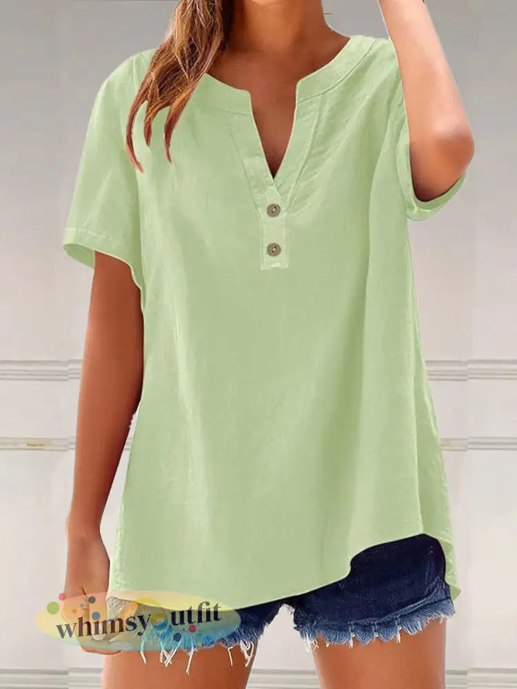 Dames effen kleur casual V-hals tops - Lichtgroen / S