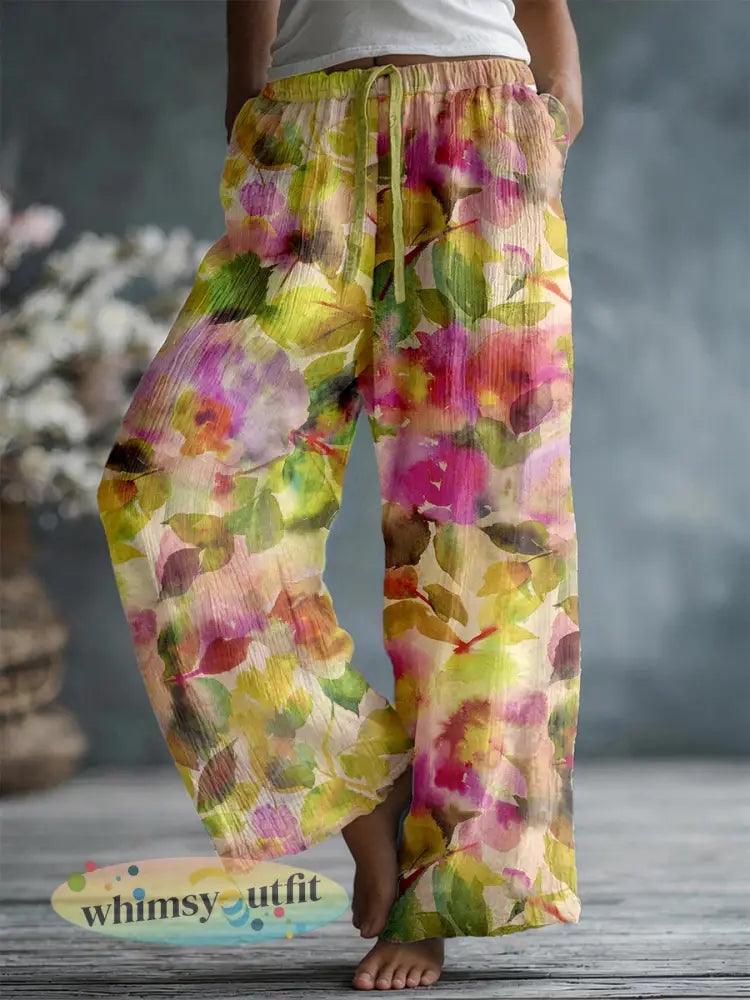 Dames elegante linnen blend broek met bloemenpatroon - als foto / S