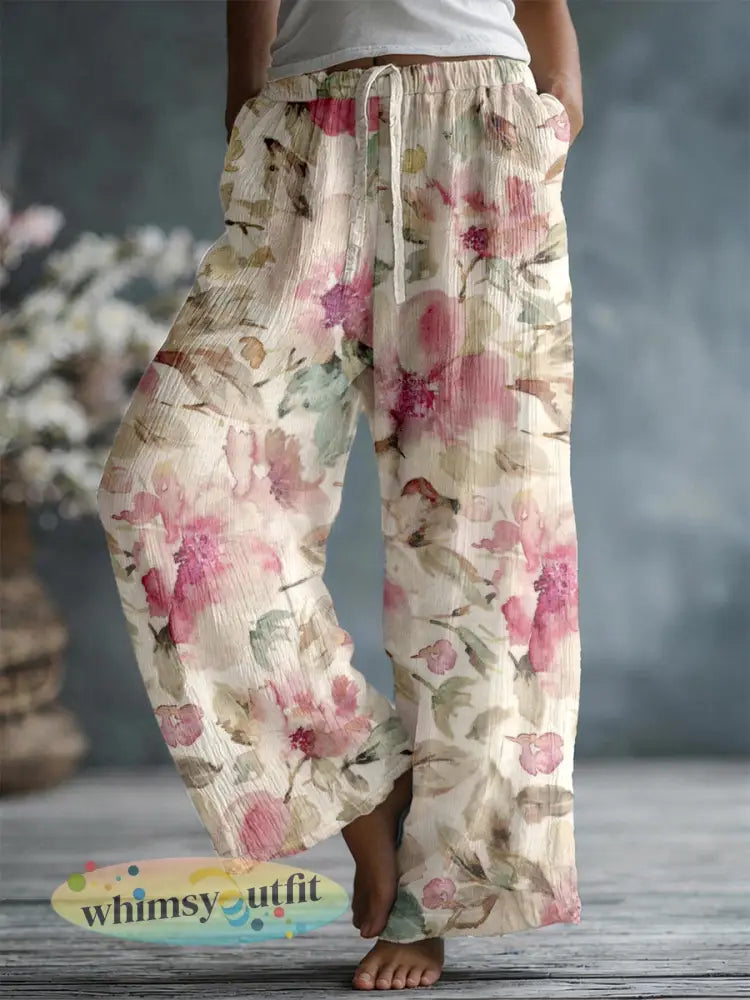Dames elegante linnen blend broek met bloemenpatroon - als foto / S
