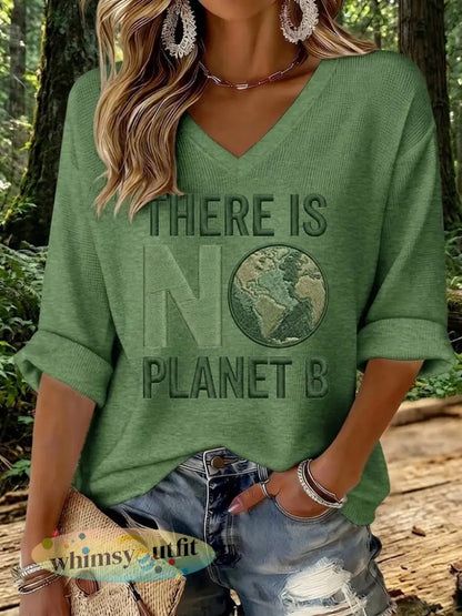 Dames er is geen Planet B geprinte wafel T-shirt - Legergroen / S