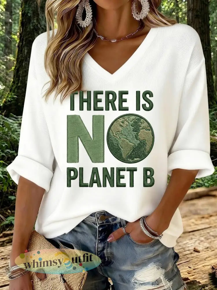 Dames er is geen Planet B geprinte wafel T-shirt - Wit / S