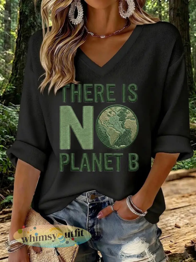 Dames er is geen Planet B geprinte wafel T-shirt - Zwart / S