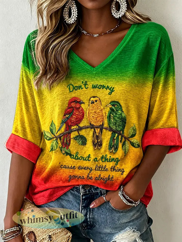 Dames ’Every Little Thing Gonna Be Right ’Gedrukt Casual T-shirt - als foto / S