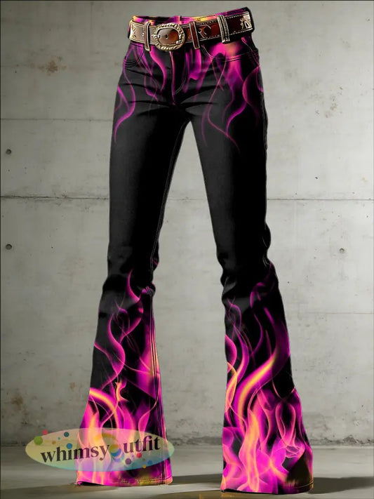 Dames Flame Art Print Uitlopende broek - Zwart / S
