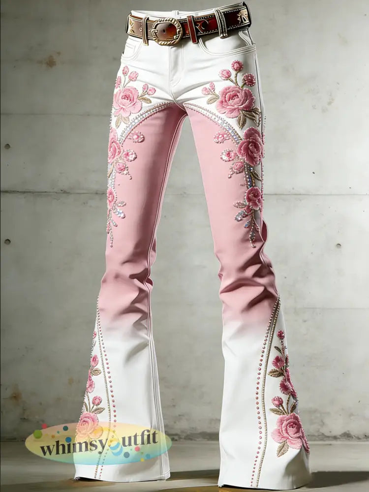 Dames gebloemde broek met kunstprint - Roze / S