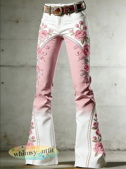 Dames gebloemde broek met kunstprint - Roze / S