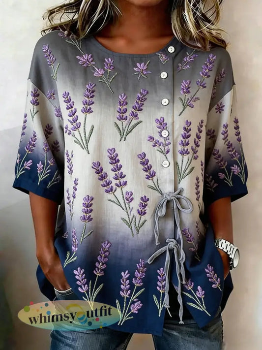 Dames gebloemde linnen blend shirt - als foto / S