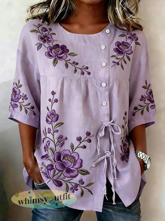 Dames gebloemde linnen blend shirt - als foto / S