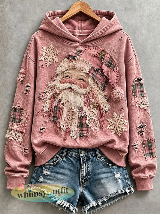 Dames gestoorde kerstman hoodie - Roze / S