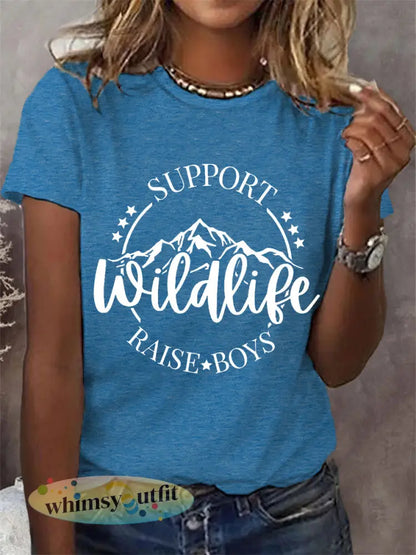 Dames grappige ondersteuning Wildlife Raise Boys Moederdag Gift Casual T-shirt - Blauw / S