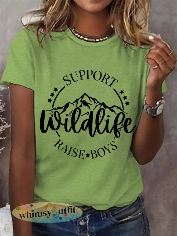 Dames grappige ondersteuning Wildlife Raise Boys Moederdag Gift Casual T-shirt - Groen / S