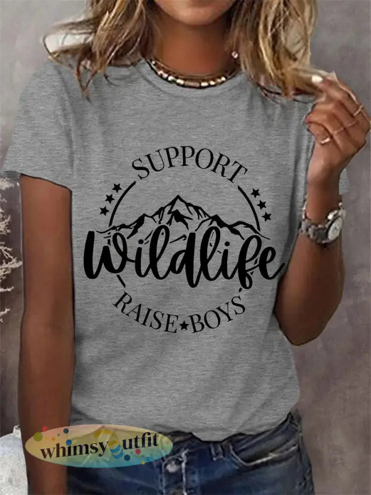 Dames grappige ondersteuning Wildlife Raise Boys Moederdag Gift Casual T-shirt - Lichtgrijs / S