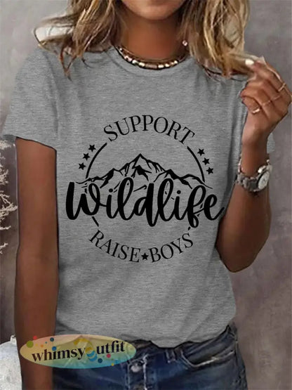 Dames grappige ondersteuning Wildlife Raise Boys Moederdag Gift Casual T-shirt - Lichtgrijs / S