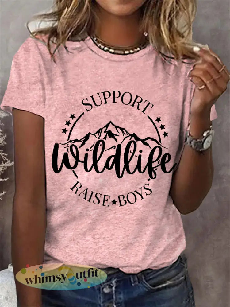 Dames grappige ondersteuning Wildlife Raise Boys Moederdag Gift Casual T-shirt - Roze / S