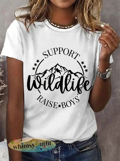 Dames grappige ondersteuning Wildlife Raise Boys Moederdag Gift Casual T-shirt - Wit / S