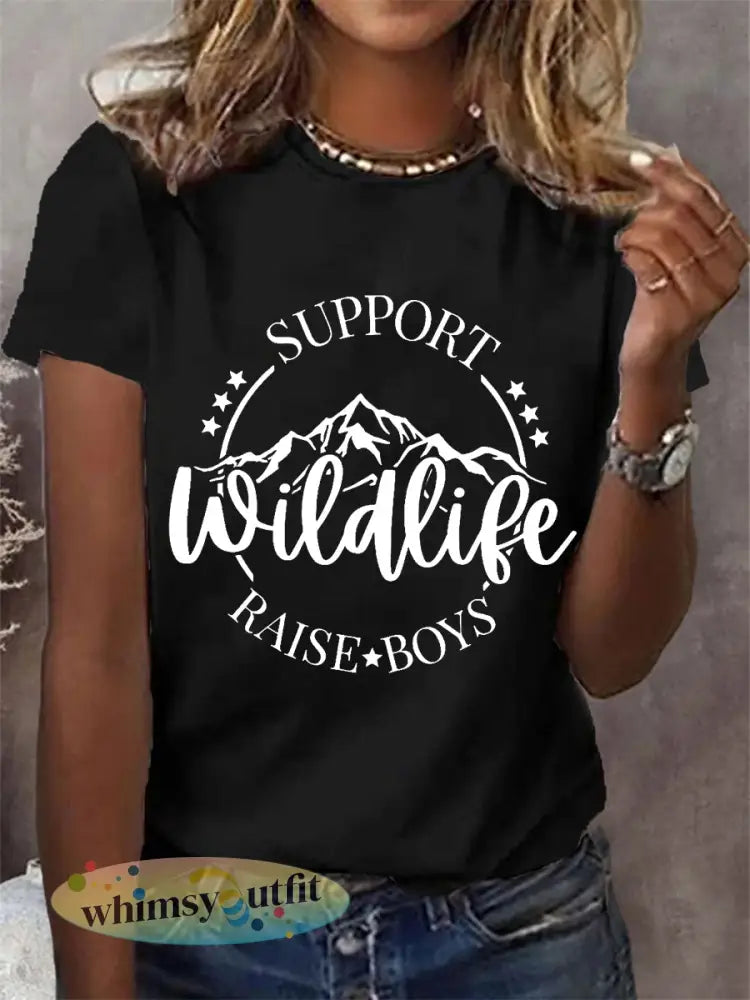 Dames grappige ondersteuning Wildlife Raise Boys Moederdag Gift Casual T-shirt - Zwart / S