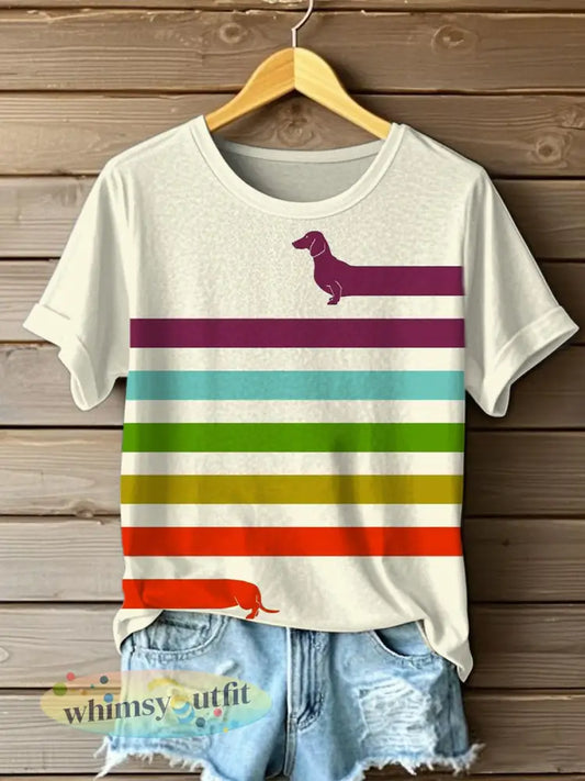 Dames grappige teckelprint T-shirt met korte mouwen - als foto / S