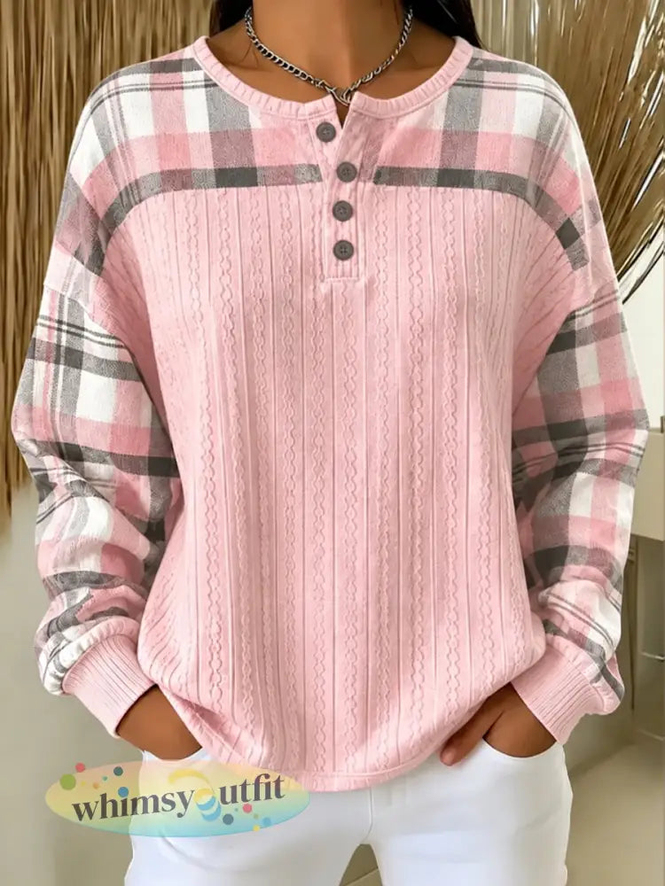 Dames Henley-shirt met bloemenprint en lange mouwen - Roze / S