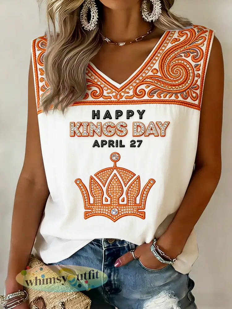 Dames Holland Koningsdag 3D Diamond Print Casual Vest - Oranje wit / S