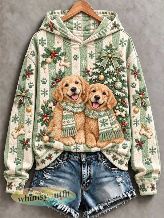 Dames hond kunst print casual hoodie - Lichtgroen / S