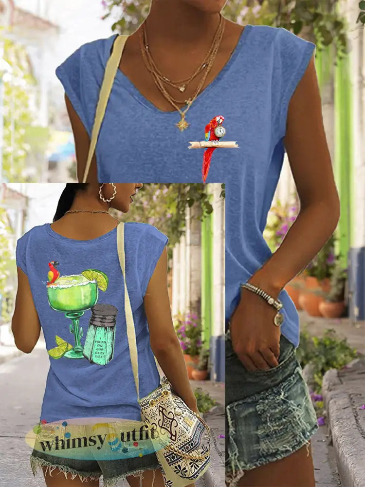 Dames Ik ben gepensioneerd papegaaienprint casual mouwloos T-shirt - Blauw / S