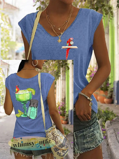 Dames Ik ben gepensioneerd papegaaienprint casual mouwloos T-shirt - Blauw / S