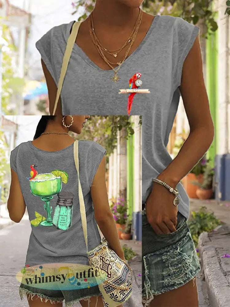 Dames Ik ben gepensioneerd papegaaienprint casual mouwloos T-shirt - Grijs / S