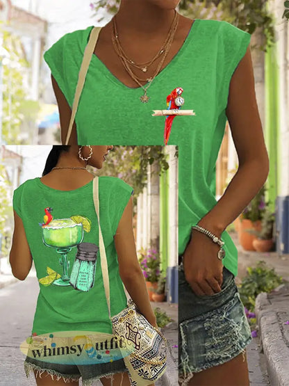 Dames Ik ben gepensioneerd papegaaienprint casual mouwloos T-shirt - Groen / S
