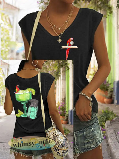 Dames Ik ben gepensioneerd papegaaienprint casual mouwloos T-shirt - Zwart / S